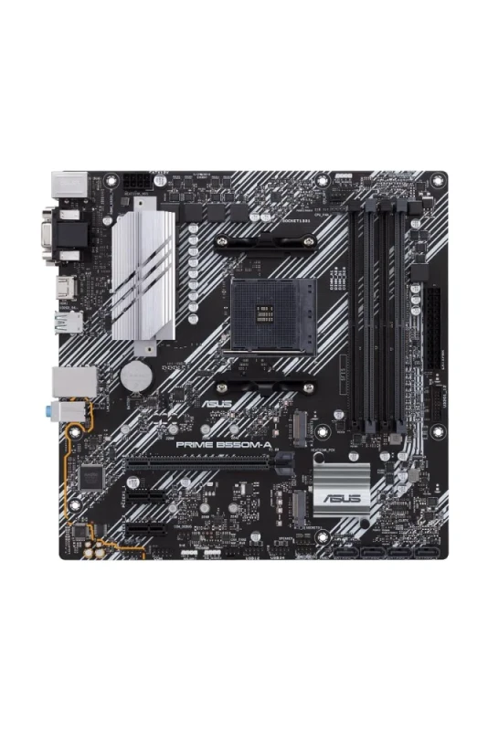 ASUS PRIME B550M-A AMD B550 micro-ATX Motherboard – AM4 Socket supporting AMD Ryzen 5000/4000/3000 Series, Dual M.2 PCIe 4.0 & 3.0, DDR4 Dual-Channel up to 128 GB, 4x SATA 6Gb/s, 1 Gb Ethernet, HDMI/D-Sub/DVI Display Outputs, USB 3.2 Gen 2 & Gen 1 Ports, Realtek ALC887 7.1 Audio & Aura Sync – Compact Performance PC Mainboard - Featured Image