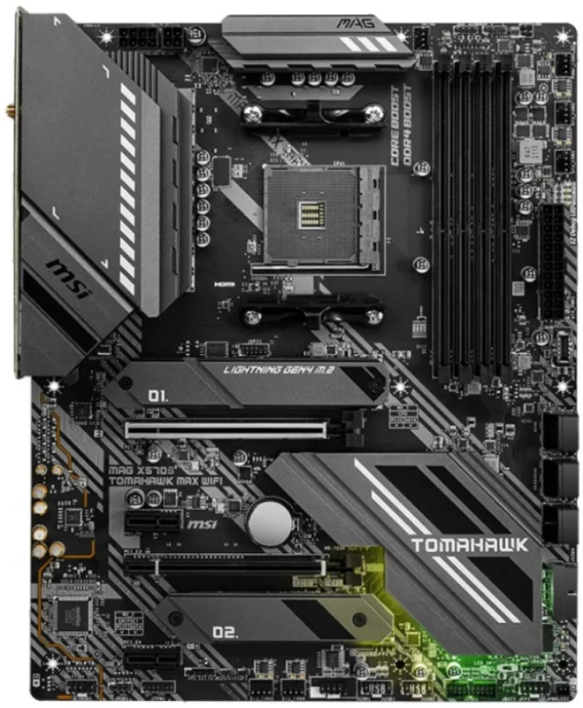 MSI MAG X570S TOMAHAWK MAX WIFI AMD X570 ATX Motherboard – AM4 Socket for Ryzen™ 2000/3000/4000/5000 Series, DDR4-5100+ Dual-Channel Memory, 2x PCIe 4.0 M.2 & 6x SATA Storage, Realtek 2.5 Gb LAN & Intel Wi-Fi 6E/Bluetooth 5.2, USB Type-C & Multiple USB Ports, HDMI 2.1, Realtek ALC4080 Audio, Robust Thermal Heatsink Design - Featured Image