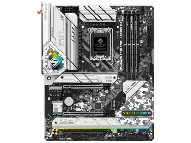 ASRock Z790 Steel Legend WiFi ATX Motherboard – Intel Z790 Chipset LGA1700 for 14th/13th/12th Gen Core, DDR5 up to 7200+ MT/s (OC), Wi-Fi 6E + Bluetooth 5.3, Realtek 2.5 Gb LAN, 1x PCIe 5.0, 1x PCIe 4.0, 1x PCIe 3.0, 5x M.2 (Gen5/Gen4), 8x SATA3, USB 3.2 Gen2x2 Type-C & Multiple USB Ports, HDMI/DisplayPort Video - Featured Image