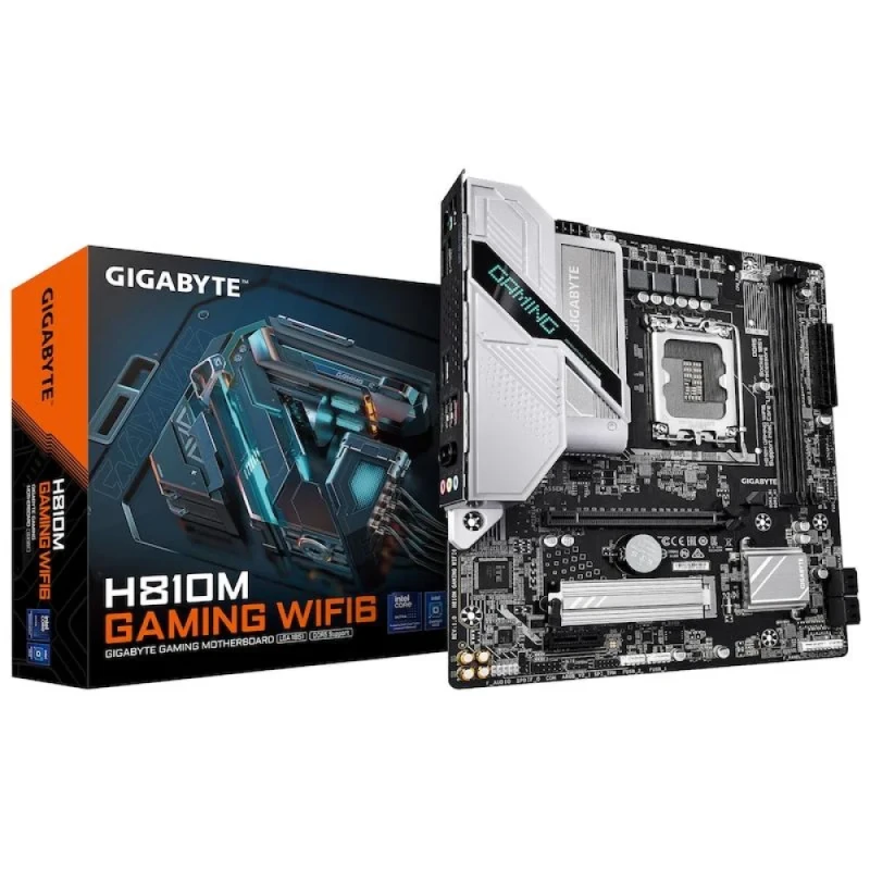 GIGABYTE H810M GAMING WIFI6 Micro-ATX Motherboard – Intel H810 Chipset, LGA1851 Socket, DDR5-6400 Support, Wi-Fi 6 & Bluetooth 5.3, 2.5 GbE LAN, 7.1-Channel Realtek ALC897 Audio, 1x PCIe 4.0 M.2, HDMI 2.1 & DisplayPort 2.1, USB 3.2 Gen1 - Featured Image