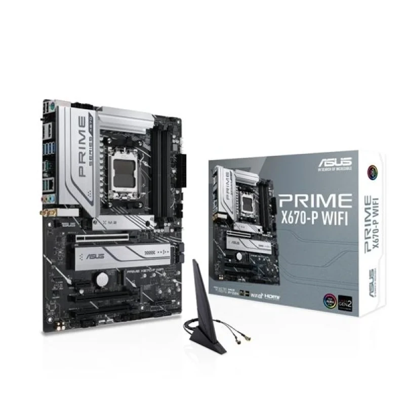 ASUS PRIME X670-P WIFI ATX Motherboard – AMD X670 Chipset, AM5 Socket Ryzen DDR5 Support (up to 6400+), 4x DIMM, 3x M.2 & 6x SATA, 2.5 Gb LAN, Wi-Fi 6 & Bluetooth 5.2, 7.1 Audio, PCIe 4.0 x16, HDMI & USB 3.2 Gen2x2 USB-C - Featured Image