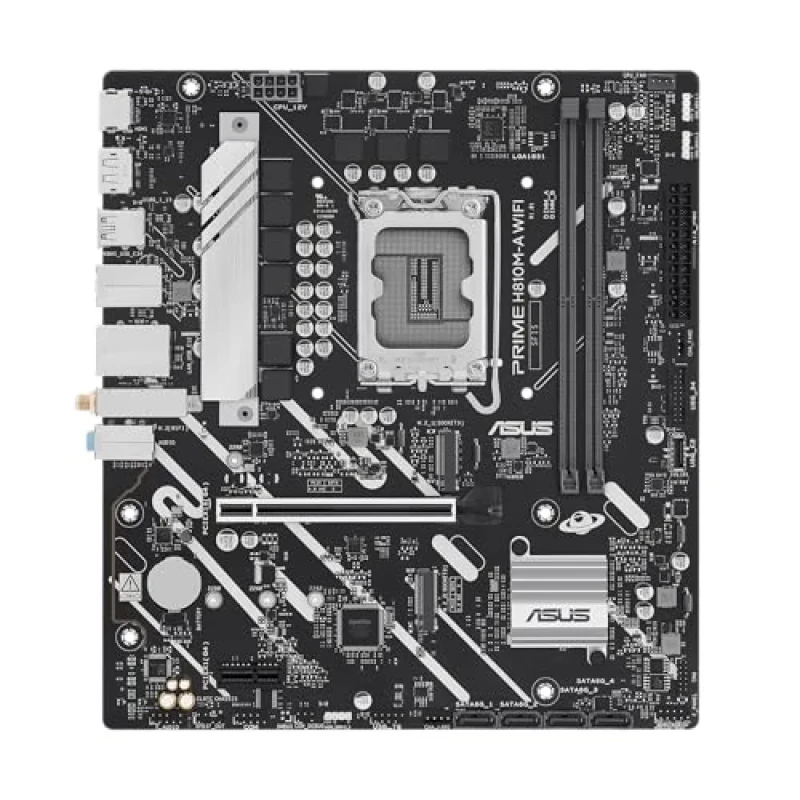 ASUS PRIME H810M-A WIFI-CSM Micro-ATX Motherboard – Intel H810 Chipset, LGA1851 for Core Ultra CPUs, DDR5 up to 6400 MT/s, Wi-Fi 6 & Bluetooth 5.3, Dual M.2 (PCIe 4.0) & SATA 6Gb/s, 1 Gb Intel LAN, PCIe 4.0 x16 & x1, HDMI 2.1 & DisplayPort, USB-C & USB 3.2 Ports - Featured Image
