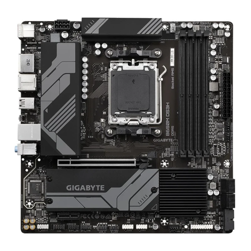 Gigabyte B650M DS3H Micro-ATX Motherboard – AMD B650 chipset, AM5 socket supporting Ryzen 7000/8000/9000 Series CPUs, DDR5 up to 8000 MHz OC, 4x DIMM, PCIe 4.0 x16 & PCIe 3.0 x1, 2x M.2 PCIe 4.0 slots, Realtek 2.5GbE LAN, HDMI 2.1 & 2x DisplayPort, USB 3.2 Gen2 Type-A & Type-C, SATA III, UEFI BIOS - Featured Image