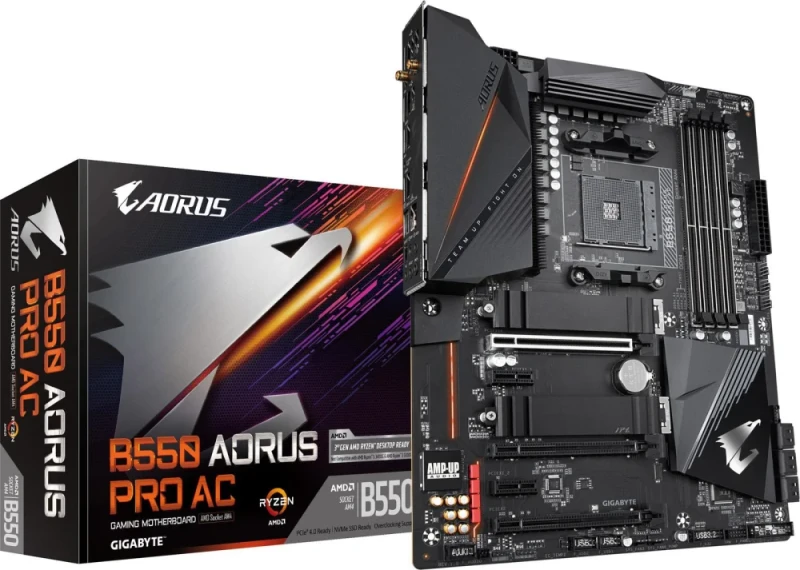 Gigabyte B550 AORUS PRO AC ATX AM4 Motherboard – AMD B550 Chipset, Dual PCIe 4.0 M.2, DDR4 Up to 5400 MHz OC, Intel Dual-Band 802.11ac Wi-Fi & Bluetooth 4.2, Realtek 2.5 GbE LAN, HDMI 2.1, USB 3.2 Gen2 Type-C & USB-A, ALC1220-VB Audio, RGB FUSION – Wi-Fi Enabled Gaming Board - Featured Image