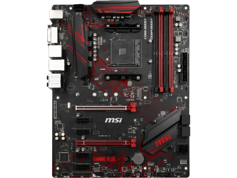 MSI B450 GAMING PLUS ATX Motherboard – AMD B450 Chipset, AM4 Socket Ryzen Support (1st/2nd/3rd Gen), DDR4 up to 3466 MHz (OC), 6x SATA3 + M.2 Storage, PCIe 3.0 x16 & PCIe 2.0, Realtek Gigabit LAN, HDMI & DVI-D, Audio Boost 7.1, Core Boost & Flash BIOS Button for Gaming Builds - Featured Image