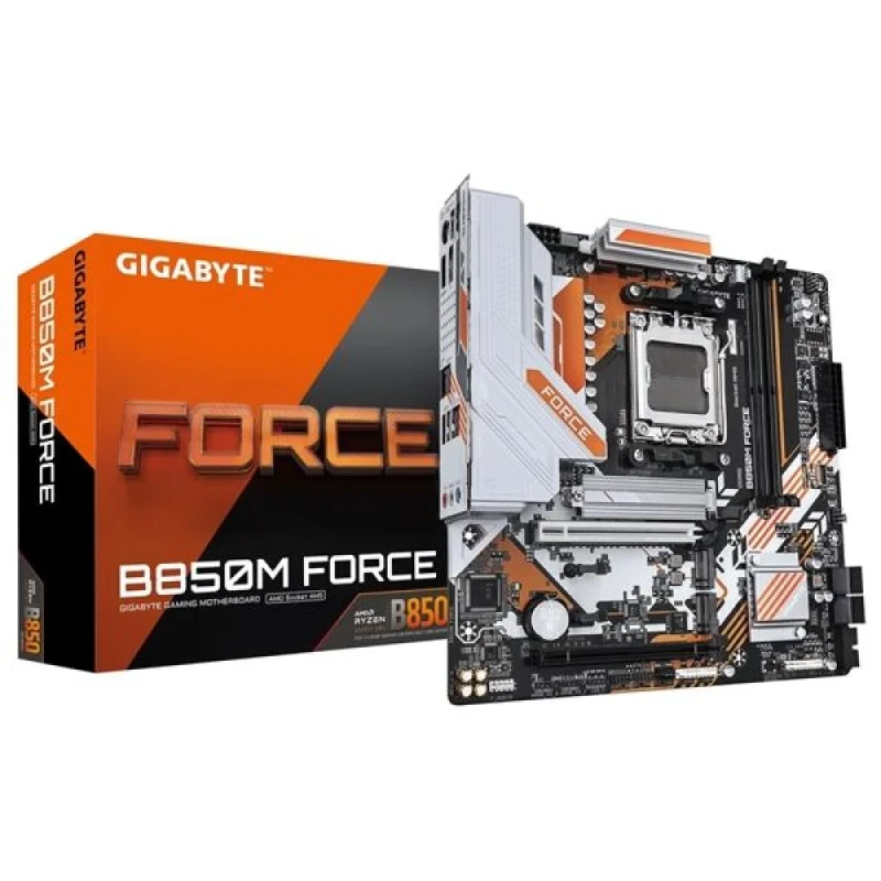 Gigabyte B850M FORCE AM5 Micro-ATX Motherboard – AMD B850 Chipset, Socket AM5 for Ryzen 7000/8000/9000 Series, DDR5 Dual-Channel (up to 9600 MHz OC), 3x M.2 (PCIe 5.0 & PCIe 4.0), 2.5 GbE LAN, HDMI 2.1 & DisplayPort, Realtek Audio, EZ-Latch & Smart Fan 6 - Featured Image