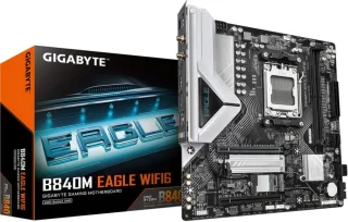 GIGABYTE B840M EAGLE WIFI6 Micro-ATX AM5 Motherboard – AMD B840 Chipset, Socket AM5 for Ryzen 7000/8000/9000 Series, DDR5-7600+MHz (2x DIMM, up to 128 GB), 1x PCIe 4.0 x16, 2x M.2 Slots, Realtek ALC897 7.1 Audio, Wi-Fi 6, Bluetooth 5.3, 2.5 Gb Ethernet, USB 3.2 Gen1 & HDMI 2.1/DP1.4