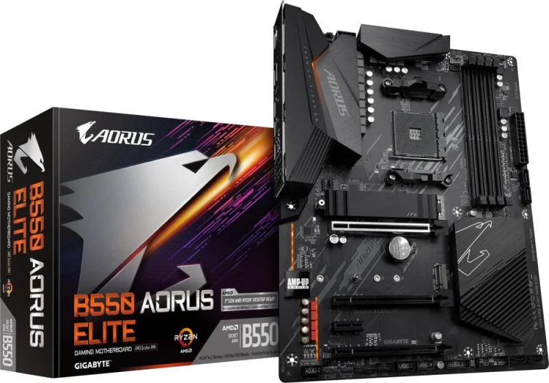 GIGABYTE B550 AORUS ELITE ATX Motherboard – AMD B550 Chipset AM4 for Ryzen 5000 Series, DDR4-4733+MHz Dual-Channel, 4x DIMM, PCIe 4.0 x16, 2x M.2 & 4x SATA3 Storage, Realtek 2.5Gb LAN, USB 3.2 Gen2/Gen1, HDMI 2.1 & DisplayPort, RGB Fusion 2.0 & Advanced Thermal Heatsinks - Featured Image