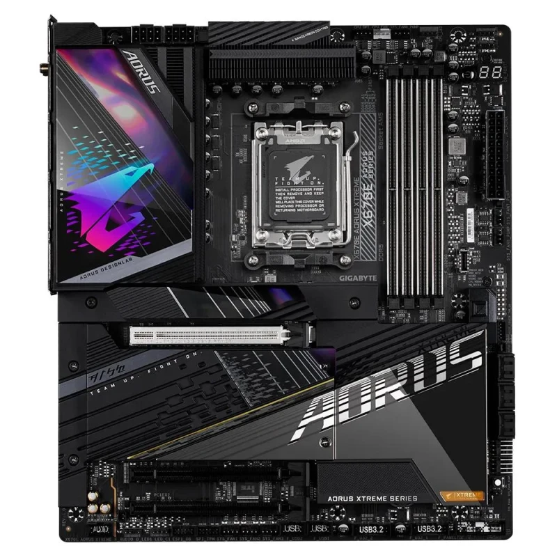 GIGABYTE X670E AORUS XTREME (rev. 1.0) E-ATX Motherboard – AMD X670 AM5 for Ryzen 7000/8000/9000 Series, DDR5-8000+ Support, 4x DIMM, PCIe 5.0 x16 & 4x PCIe 5.0 M.2 Slots, 10 GbE LAN, Wi-Fi 6E & Bluetooth 5.3, ESS SABRE Hi-Fi Audio, USB 3.2 Gen2x2 Type-C, HDMI & DisplayPort, Advanced Thermal Fins-Array III Cooling - Featured Image