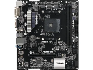 ASRock B450M-HDV Micro-ATX Motherboard – AMD B450 Chipset AM4 Socket, Supports Ryzen 5000/4000/3000 Series, Dual-Channel DDR4 up to 3200 MHz, PCIe 3.0 x16 & PCIe 2.0 x1, 1x M.2 & 4x SATA3 Storage, HDMI/DVI-D/D-Sub Video, Gigabit LAN, Realtek 7.1 Audio – Budget Compact PC Board