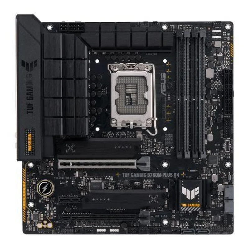 ASUS TUF GAMING B760M-PLUS D4 Intel B760 Micro-ATX LGA1700 Motherboard, DDR4 5333(OC) Support, Dual M.2 PCIe 4.0, 4x SATA III, 4x USB 3.2 Gen2, 1x USB 3.2 Gen2x2 Type-C, 2.5Gb Ethernet, 7.1 Audio, PCIe 5.0 x16 & PCIe 4.0 x16 Expansion - Featured Image