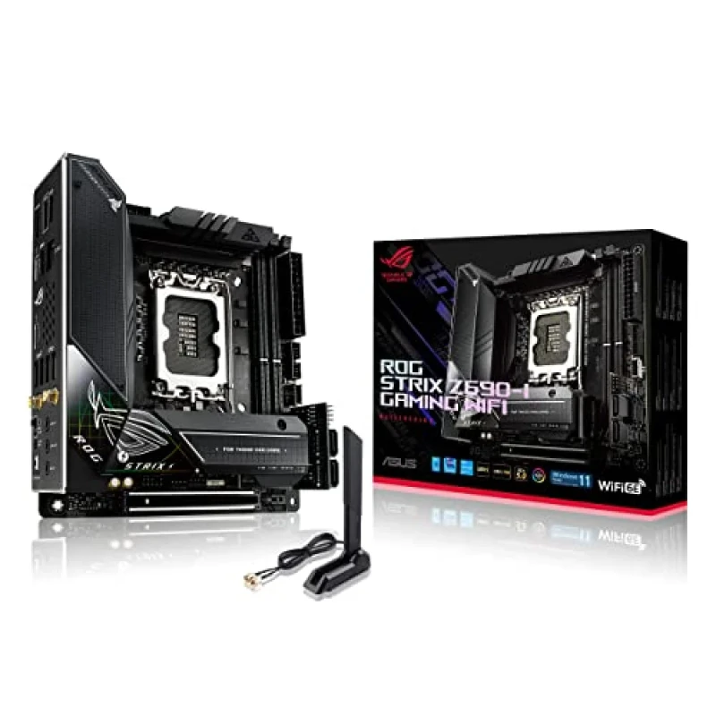 ASUS ROG STRIX Z690-I GAMING WIFI Mini-ITX Motherboard – Intel Z690 Chipset, LGA1700 for 12th/13th/14th Gen Core CPUs, Dual-Channel DDR5 (up to 6400 MT/s), 2x M.2 PCIe 4.0, PCIe 5.0 x16, Wi-Fi 6E & Bluetooth 5.2, Intel 2.5 Gb LAN, Dual Thunderbolt 4, HDMI 2.1, SupremeFX ALC4080 Audio, Aura Sync RGB – Compact High-Performance Gaming Board - Featured Image