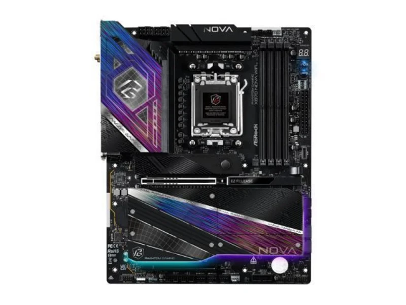 ASRock X870 NOVA WiFi AMD AM5 ATX Motherboard – AMD X870 Chipset, Socket AM5 for Ryzen 7000/8000/9000 Series, DDR5 up to 8400 MHz OC, Dual PCIe 5.0 x16, 2x USB4 Type-C, Wi-Fi 7 & Bluetooth 5.4, 5 GbE LAN, HDMI, 5x M.2 Slots, Realtek ALC4082 Audio – High-Performance Gaming/Workstation Board - Featured Image