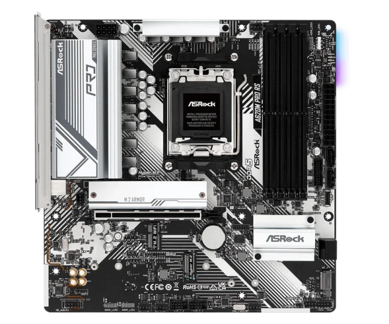 ASRock A620M Pro RS AMD AM5 Micro-ATX Motherboard – AMD A620 Chipset, Socket AM5 for Ryzen 7000/8000/9000 Series CPUs, 4x DDR5 DIMM (Dual-Channel up to 7200+ MT/s OC), PCIe 4.0 x16, 3x M.2 NVMe + 4x SATA3, HDMI & DisplayPort, Realtek ALC897 7.1 Audio, USB-C & USB-A, Gigabit LAN – Mainstream AM5 PC Board - Featured Image