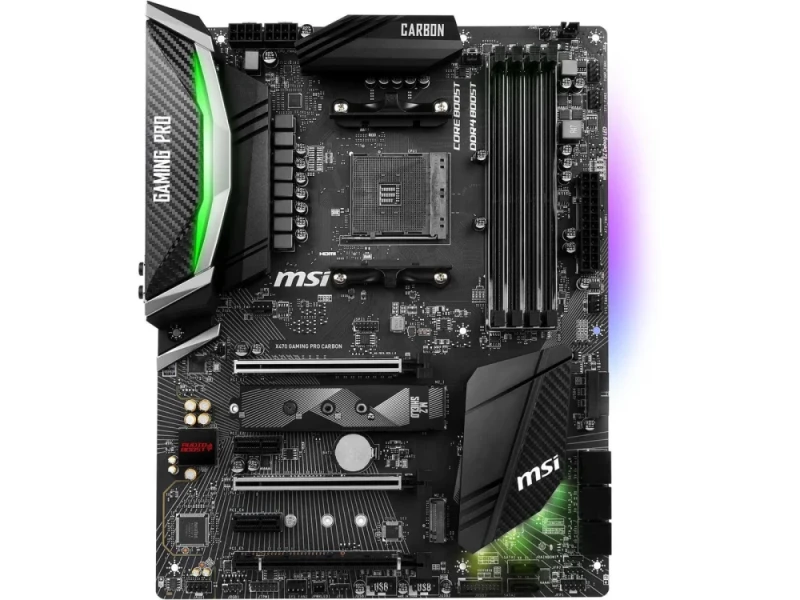 MSI X470 GAMING PRO CARBON ATX Motherboard – AMD X470 Chipset, Socket AM4 Supports AMD Ryzen & Athlon CPUs, DDR4 up to 3466+ MHz, Dual-Channel 64 GB, 2x M.2 & 8x SATA III, PCIe 3.0 x16 + PCIe 2.0, Realtek ALC1220 7.1 Audio, Intel I211-AT Gigabit LAN, RGB Mystic Light - Featured Image