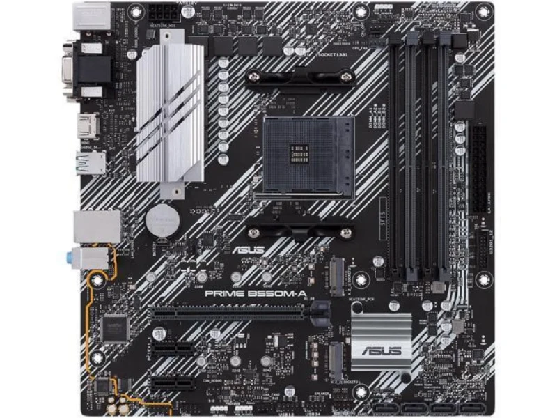 ASUS PRIME B550M-A/CSM AM4 Micro-ATX Motherboard – AMD B550 Chipset, Socket AM4 for Ryzen 5000/4000/3000 Series, DDR4 up to 4866 MHz (OC), 2x M.2 & 4x SATA 6 Gb/s, 1 Gb Ethernet, HDMI 2.1/DVI-D/VGA, Realtek ALC887 7.1 Audio, PCIe 4.0 x16, Aura Sync RGB Headers - Featured Image