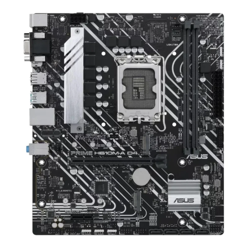 ASUS PRIME H610M-A D4-CSM LGA1700 Micro-ATX Motherboard – Intel H610 Chipset, Supports 12th-14th Gen Intel Core/Pentium/Celeron, DDR4 up to 3200 MT/s, Dual M.2 & SATA 6 Gb/s, PCIe 4.0 x16 & PCIe 3.0 x1, Intel 1 Gb LAN, HDMI 2.1/DisplayPort/VGA I/O, USB 3.2 Gen2 & USB 2.0 Ports, Aura Sync Headers - Featured Image
