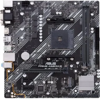 ASUS PRIME A520M-E AMD A520 AM4 Micro-ATX Motherboard – Supports AMD Ryzen 5000/4000/3000 CPUs, DDR4 up to 4600 MHz (2x DIMM), 1x PCIe 3.0 x16 & 2x PCIe 3.0 x1, 1x M.2 & 4x SATA 6 Gb/s Storage, Realtek 1 Gb Ethernet, HDMI/DVI/D-Sub Video Outputs, USB 3.2 Gen2 & USB 3.2 Gen1 I/O, Fan Xpert & 5X Protection III