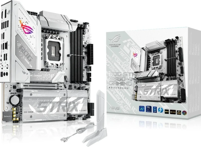 ASUS ROG STRIX B860-G GAMING WIFI Intel B860 Micro-ATX Motherboard – LGA1851 Socket for Intel Core Ultra, 4x DDR5 up to 9066 MT/s, 1x PCIe 5.0 x16 & 4x M.2 NVMe, Wi-Fi 7 & Bluetooth 5.4, Intel 2.5 Gb LAN, Thunderbolt 4 & USB 20/10 Gbps Type-C/I/O, Realtek ALC1220P Audio, Aura Sync RGB - Featured Image