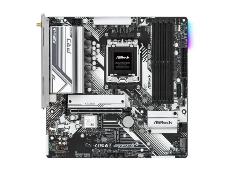 ASRock A620M Pro RS WiFi Micro-ATX AMD AM5 Motherboard – DDR5 Up to 7200+ OC, 4x DIMM, 3x M.2 PCIe Slots, HDMI 2.1 & DisplayPort, 802.11ax Wi-Fi 6E + Bluetooth 5.2, Realtek Audio & Gigabit LAN, Dual Antennas Included - Featured Image