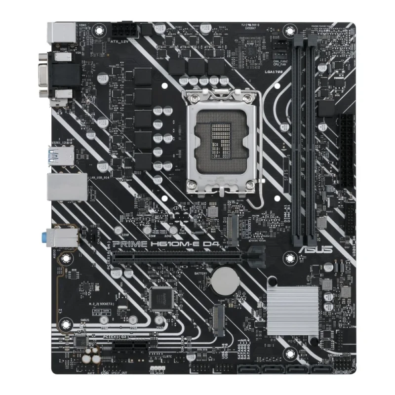 ASUS PRIME H610M-E D4 Micro-ATX Intel H610 Motherboard – LGA1700 for 14th/13th/12th Gen Intel CPUs, Dual-Channel DDR4-3200, 2x M.2 & 4x SATA6G, PCIe 4.0 x16 + PCIe 3.0 x1, Realtek Gigabit LAN, HDMI 2.1 + DisplayPort + VGA, USB 3.2 Gen1 & USB 2.0 Ports - Featured Image