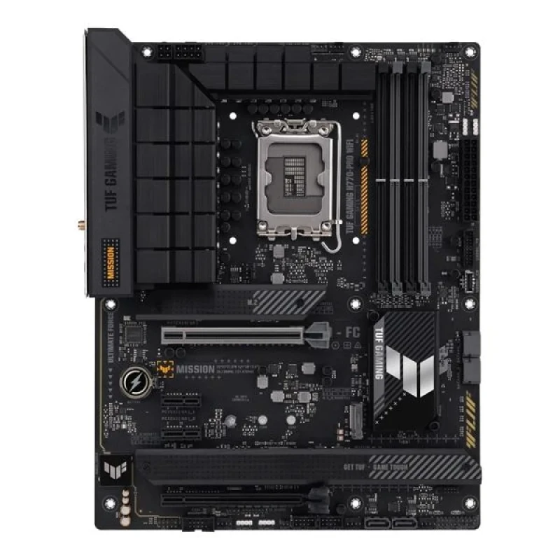 ASUS TUF GAMING H770-PRO WIFI ATX Motherboard – Intel H770 chipset, LGA1700 for 12th/13th Gen Core CPUs, DDR5 support up to 7200 MT/s, 4x M.2 & SATA6 Gb/s, Intel 2.5 Gb Ethernet, Wi-Fi 6 & Bluetooth 5.2, HDMI 2.1 & DisplayPort, USB 3.2 Gen2x2 Type-C + multiple USB-A, Realtek 7.1 audio, Aura RGB headers – reliable gaming/creator build board - Featured Image