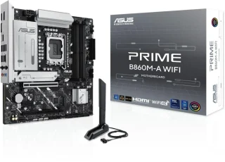 ASUS PRIME B860M-A WIFI Intel B860 Micro ATX Motherboard – LGA 1851 Socket for Intel Core Ultra Series, DDR5 8666+ MT/s, 4x DIMM, 2x M.2 (PCIe 5.0 & 4.0), 4x SATA 6Gb/s, Wi-Fi 6E & Bluetooth 5.3, Realtek 2.5Gb Ethernet, HDMI + 2x DisplayPort, USB-C & USB 3.2