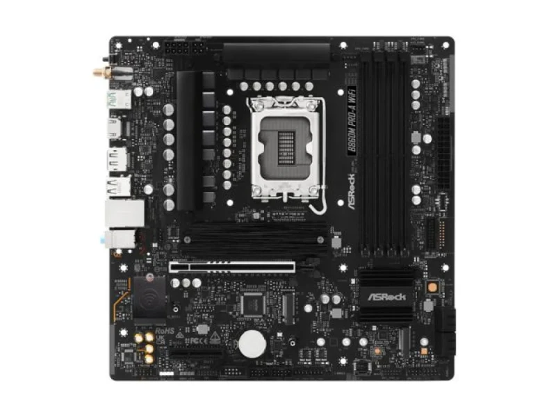 ASRock B860M Pro-A WiFi Micro-ATX Motherboard – Intel B860 LGA1851 Support for Intel Core Ultra Series 2 CPUs, Dual-Channel DDR5 up to 8666+ (OC), PCIe 5.0 x16 & PCIe 4.0 x4, Wi-Fi 6E & Bluetooth 5.3, 2.5 Gb Ethernet, HDMI & DisplayPort, 4x SATA3 & 3x M.2 Storage, USB 3.2 Gen2 Type-C & Multiple USB Ports - Featured Image
