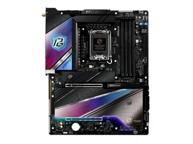 ASRock Phantom Gaming Z890 Nova WiFi ATX Motherboard – Intel Z890 Chipset, LGA1851 Socket for Intel Core Ultra Series CPUs, DDR5 up to 9600+MHz (4 DIMMs), Wi-Fi 7 (802.11be) & Bluetooth 5.4, Dual Thunderbolt 4, 6x M.2, Killer 2.5G & 5G LAN, HDMI 2.1, USB4/USB 3.2 & PCIe Gen5/Gen4 Expansion - Featured Image