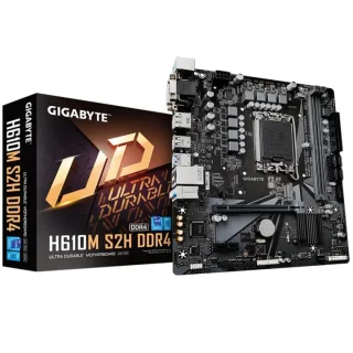 Gigabyte H610M S2H DDR4 Micro-ATX Motherboard – Intel H610 Chipset, LGA1700 Socket for 12th/13th/14th Gen Intel Core/Pentium/Celeron CPUs, DDR4 up to 3200 MHz (2 DIMMs), 1x PCIe 4.0 x16, 1x PCIe 3.0 x1, 1x M.2 PCIe 3.0, 4x SATA III, Realtek GbE LAN, HDMI/DVI-D/DisplayPort, USB 3.2 Gen1 & USB 2.0 I/O