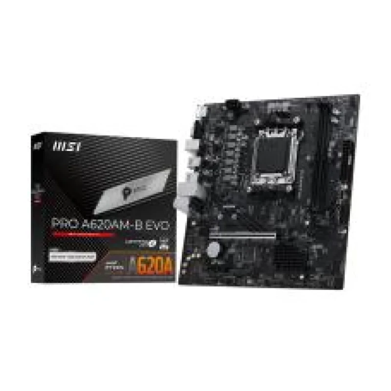 MSI PRO A620AM-B EVO AMD AM5 DDR5 mATX Motherboard – AMD A620A Chipset, Dual DDR5 6800+ (OC) Support, PCIe 4.0 x16, Realtek 2.5G LAN, HDMI 2.1 & VGA, M.2 + SATA Storage, 7.1 HD Audio, Micro-ATX PCB - Featured Image