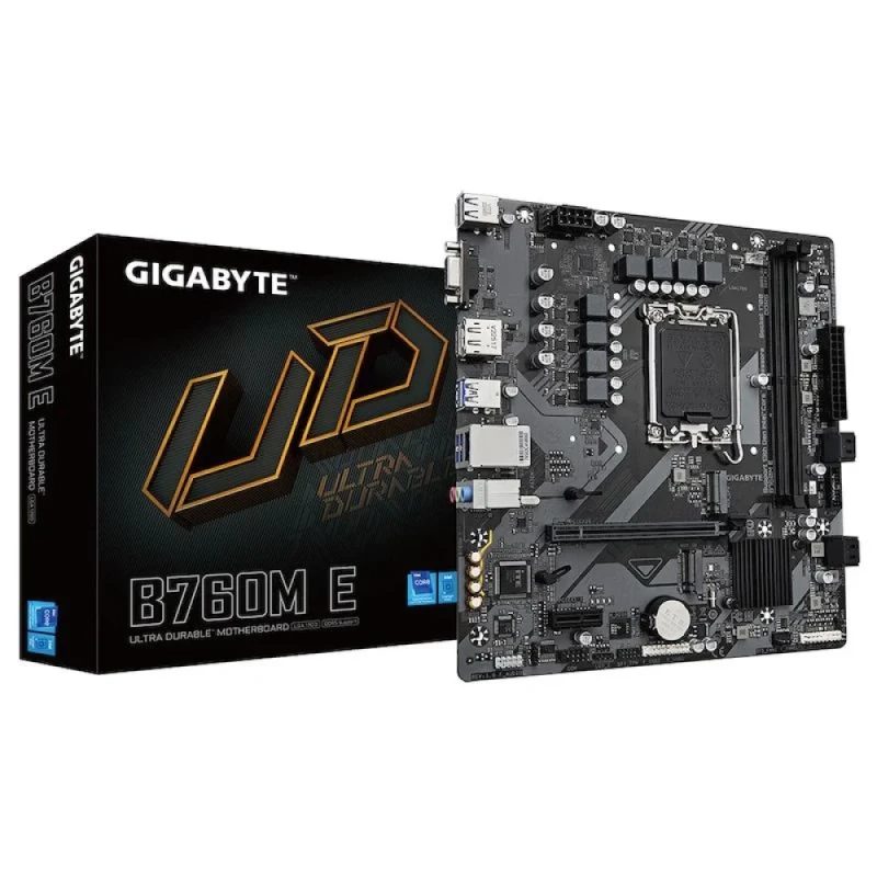 Gigabyte B760M E Micro-ATX Intel B760 Motherboard – LGA1700 Socket for 12th/13th/14th Gen Intel Core CPUs, Dual DDR5 up to ~7200 MHz (OC), 2x PCIe 4.0 M.2, Gigabit LAN (Realtek RTL8111H), HDMI/DisplayPort/VGA, 4x USB 3.2 Gen 1, SATA III Storage Support, 7.1 HD Audio – Micro-ATX PC Builder Board - Featured Image