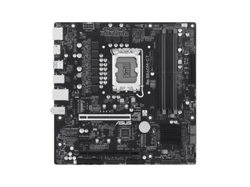 ASUS PRO B860M-CT-CSM Intel B860 Micro-ATX Motherboard – LGA1851 for Intel Core Ultra (Series 2) CPUs, 4x DDR5-8666 DIMM, PCIe 5.0 x16 + PCIe 4.0 x16/PCIe 4.0 x1, 2x M.2 & 4x SATA Storage, Gigabit LAN, HDMI + 2x DisplayPort, USB-C & USB-A Ports, Realtek 7.1 HD Audio – Corporate Stable Model Board - Featured Image