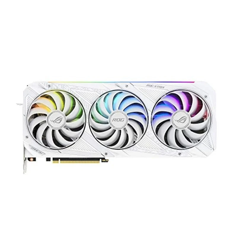 ASUS ROG Strix OC GeForce RTX 3070 8GB White Edition Gaming GPU – NVIDIA Ampere GA104, 5888 CUDA Cores, 8GB GDDR6, 256-bit, 1935 MHz Boost, PCIe 4.0, Triple Axial-Tech Fans, 2x HDMI 2.1 & 3x DisplayPort 1.4a, 318 mm Length, 2.9-Slot RGB Graphics Card for 1080p/1440p - Featured Image
