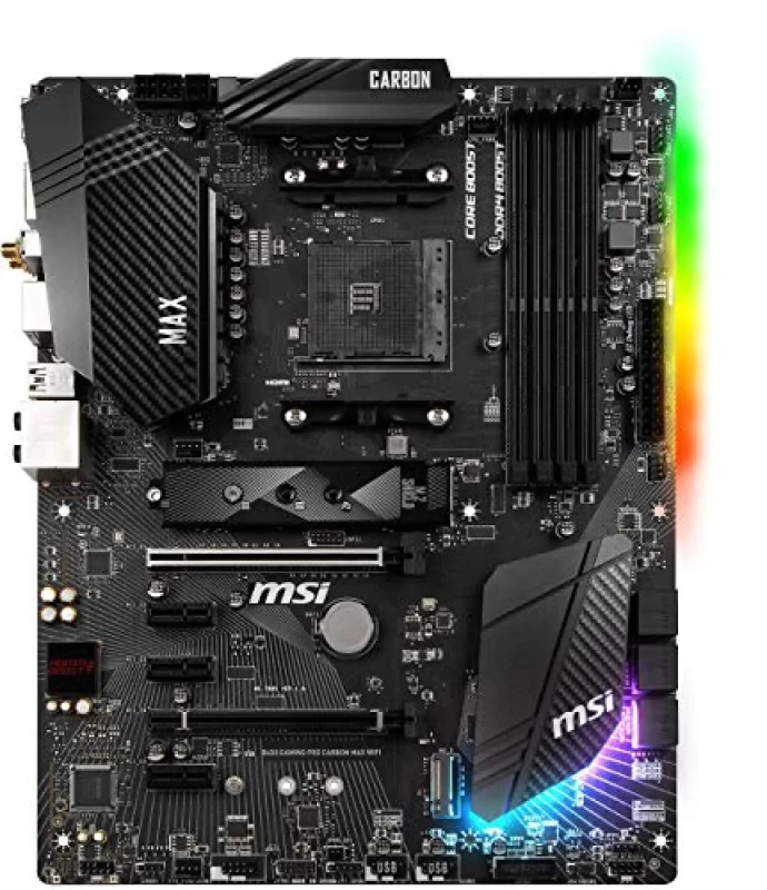 MSI B450 GAMING PRO CARBON MAX WIFI AM4 ATX Motherboard – AMD B450 Chipset, Socket AM4 for Ryzen 1st–3rd Gen, Dual DDR4 up to 4133(OC), Intel Dual-Band Wi-Fi 5 & Bluetooth 5.0, Realtek Gigabit LAN, 2x M.2 PCIe/SATA, USB 3.2 Gen2 Type-C/A, HDMI/DisplayPort, Mystic Light RGB, Flash BIOS Button - Featured Image