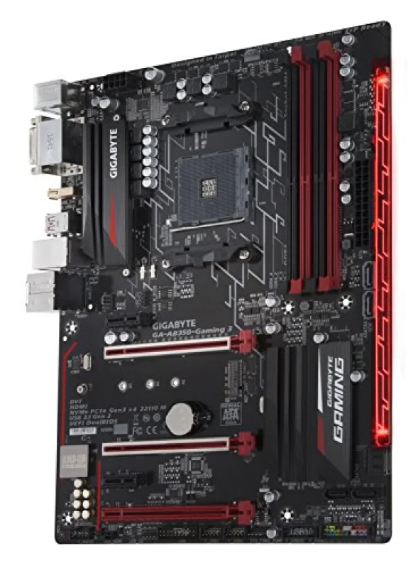 Gigabyte GA-AB350-GAMING 3 AMD B350 ATX Motherboard – AM4 Socket for Ryzen 1st/2nd/3rd Gen CPUs, DDR4 up to 64 GB, Realtek ALC1220 Audio, 6x SATA III, 1x M.2 PCIe, HDMI & DVI-D, Gigabit LAN, USB 3.1 Gen1/Gen2, RGB Fusion (ATX MB) - Featured Image