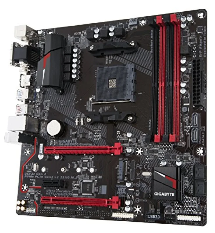 Gigabyte GA-AB350M-Gaming 3 AMD B350 Micro-ATX Motherboard – Socket AM4 for Ryzen Series CPUs, DDR4 up to 64 GB, 1x PCIe 3.0 x16 & 1x PCIe x4, 6x SATA 6 Gb/s, 1x M.2 NVMe/SATA SSD, Realtek Gigabit LAN, HDMI/DVI-D/D-Sub Video, USB 3.1 Gen2 & USB 2.0 Ports (mATX MB) - Featured Image