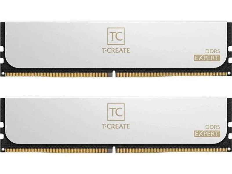 TEAMGROUP T-Create Expert 128 GB - 2 x 64GB, DDR5 288-pin DIMM, 6400MT/s, CL42, White / Gold color - Featured Image