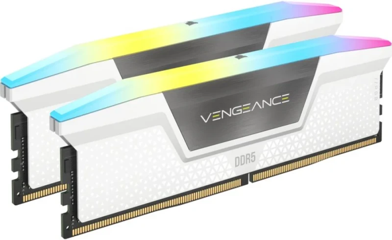 Corsair Vengeance RGB 64 GB - 2 x 32GB, DDR5 288-pin DIMM, 5200MT/s, CL40, White / Gray color - Featured Image