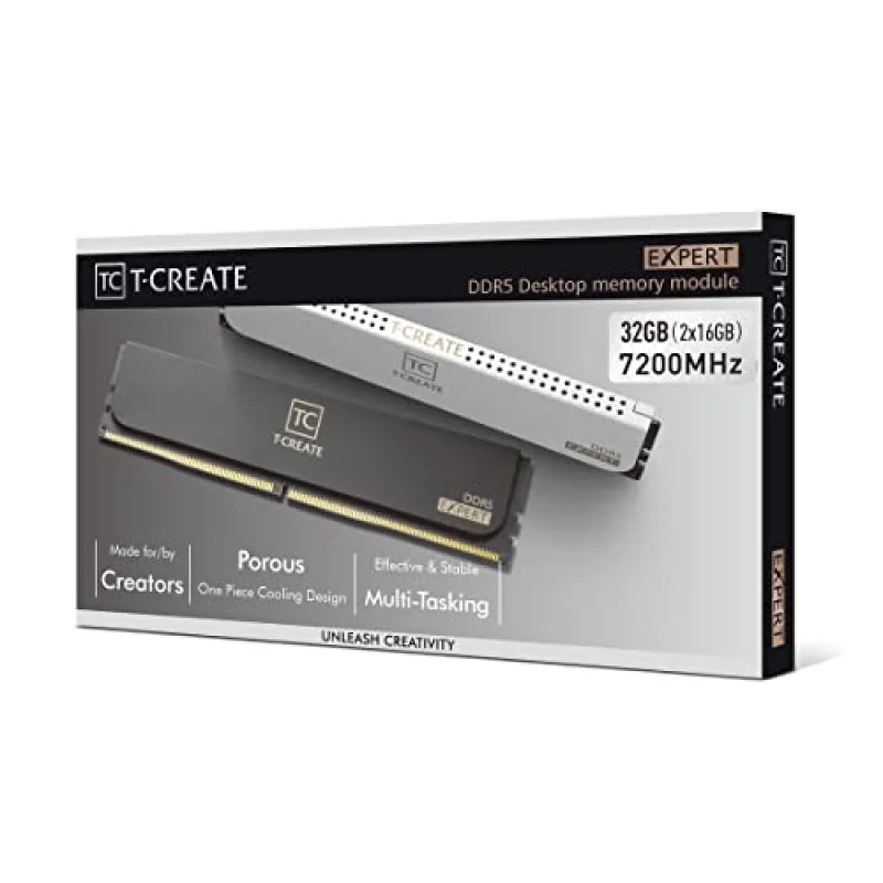 TEAMGROUP T-Create Expert 32 GB - 2 x 16GB, DDR5 288-pin DIMM, 7200MT/s, CL34, White color - Featured Image