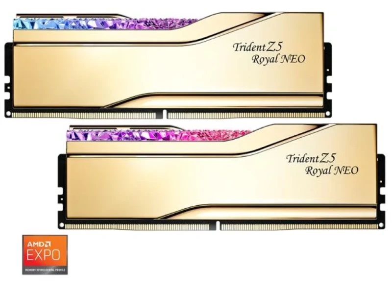 G.Skill Trident Z5 Royal Neo RGB 32 GB - 2 x 16GB, DDR5 288-pin DIMM, 6400MT/s, CL30, Gold color - Featured Image