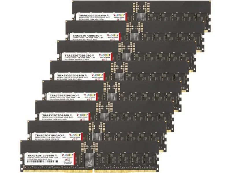 V-Color TRA532G72D834O 256 GB - 8 x 32GB, DDR5 288-pin DIMM, 7200MT/s, CL34, Black color - Featured Image