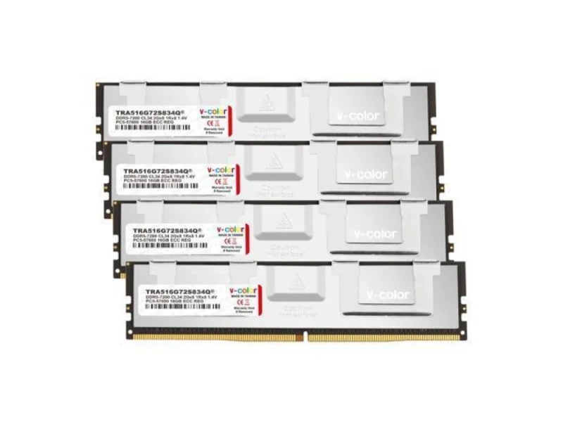 V-Color TRA516G72S834Q 64 GB - 4 x 16GB, DDR5 288-pin DIMM, 7200MT/s, CL34, White color - Featured Image