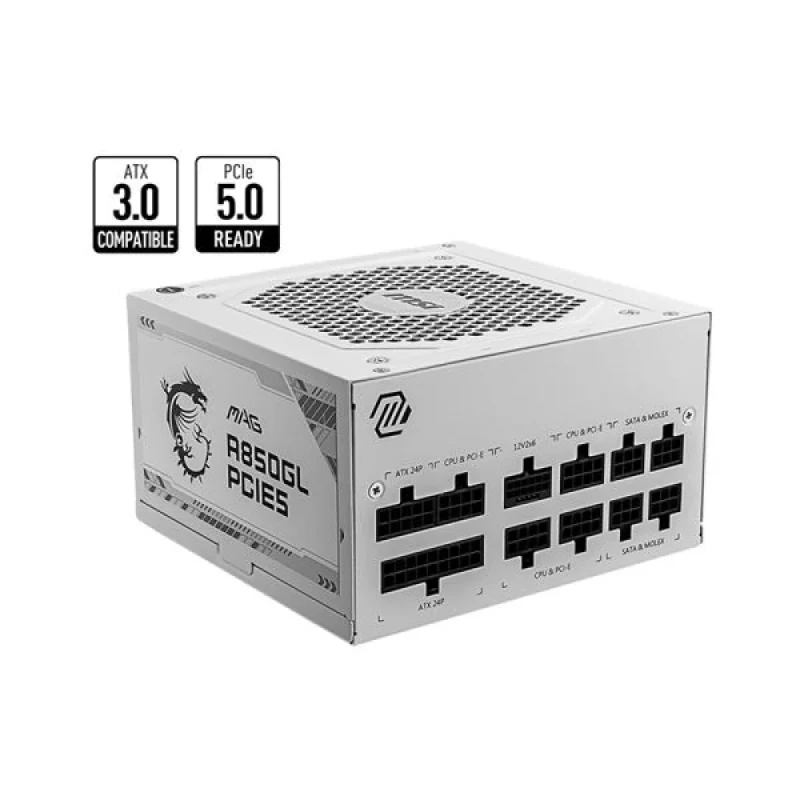 MSI MAG A850GL PCIE5 - 850 W ATX Power Supply, 80+ Gold, Fully Modular, White Color - Featured Image