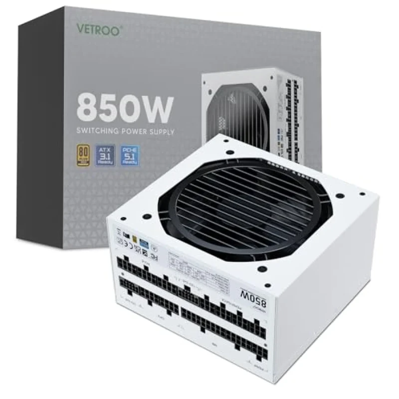 Vetroo 50315153277247 - 850 W ATX Power Supply, 80+ Gold, Fully Modular, White Color - Featured Image