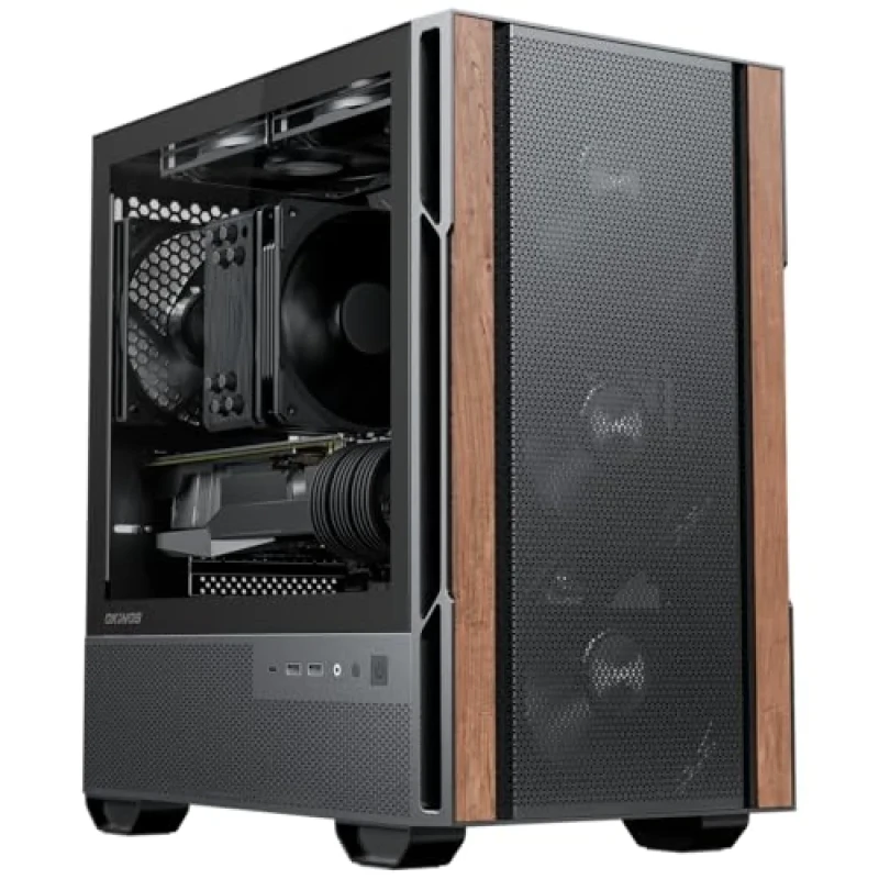 Okinos Cypress 3 Wood - MicroATX Mini Tower, Tempered Glass Side Panel, 31.4 L External Volume, Black / Brown Color - Featured Image