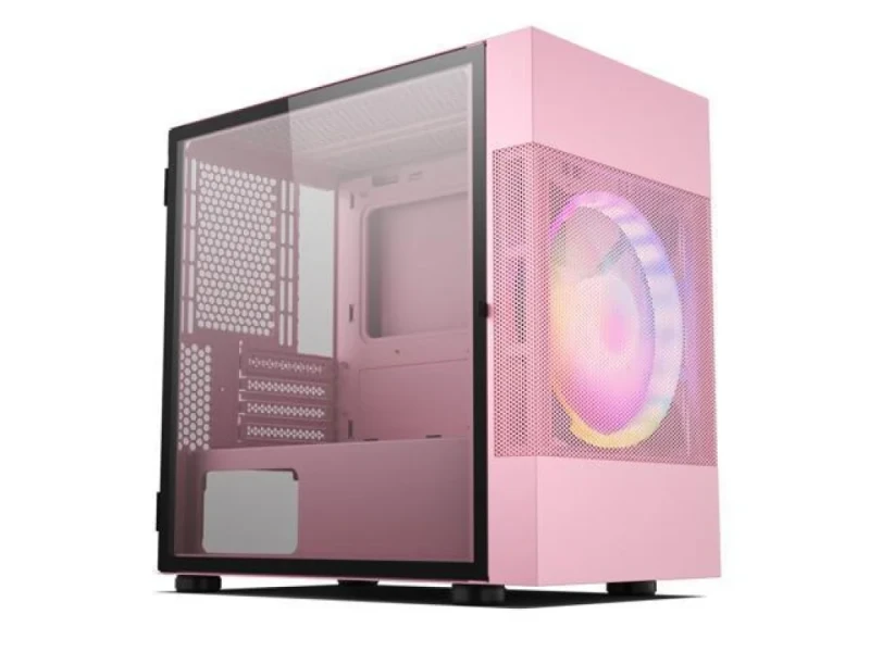 Vetroo M01 - MicroATX Mid Tower, Tempered Glass Side Panel, 36.6 L External Volume, Pink / Black Color - Featured Image