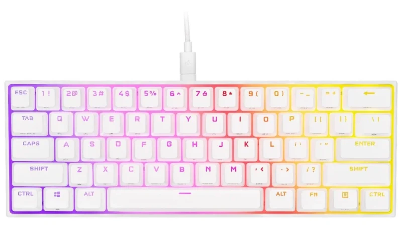 Corsair K65 RGB MINI - Mini Wired Keyboard, Cherry MX Speed Silver Switches, RGB Backlit, Tenkeyless, White Color - Featured Image
