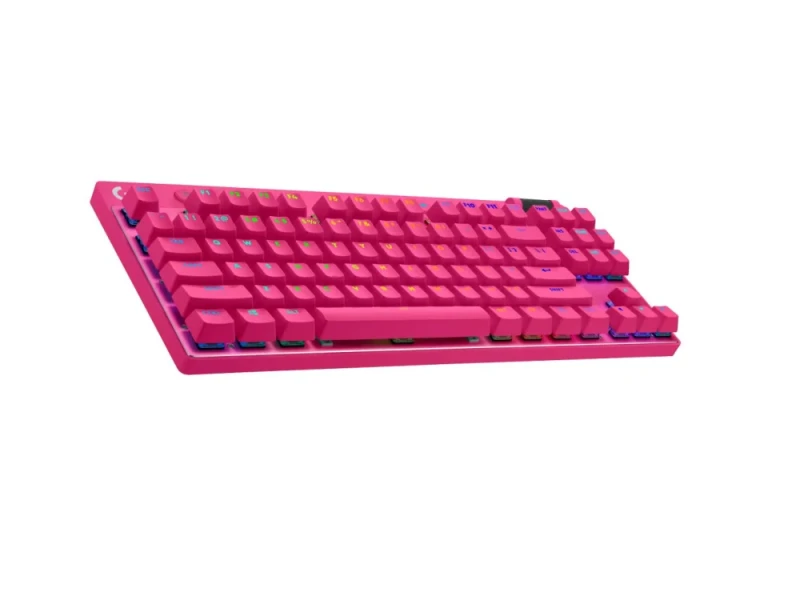 Logitech PRO X - Gaming Wired, Wireless, Bluetooth Wireless Keyboard, Logitech GX Brown Tactile Switches, RGB Backlit, Tenkeyless, Pink Color - Featured Image