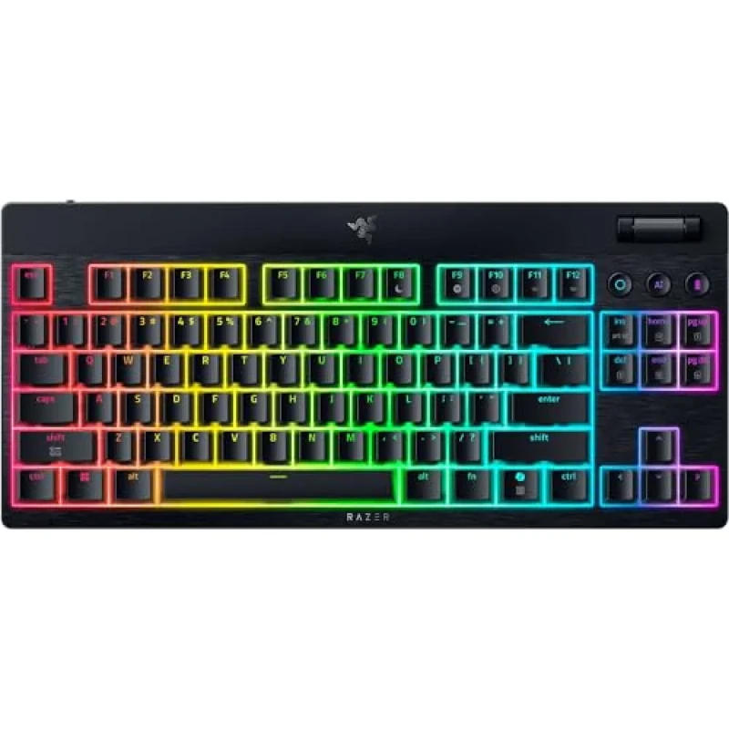 Razer BlackWidow V4 Low-Profile HyperSpeed - Gaming Wired, Wireless, Bluetooth Wireless Keyboard, Razer Green Low-Profile Clicky Switches, RGB Backlit, Tenkeyless, Black Color - Featured Image